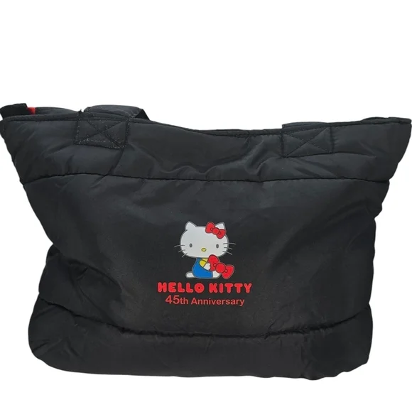 Hello Kitty 45th Anniversary Puffer Black and Red Tote Bag With Zipper - Picture 4 of 8